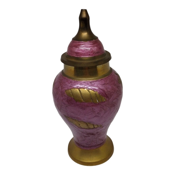 Vintage Brass and Purple Enameled Ginger Jar Urn with Fish and Shell Print - Picture 2 of 10